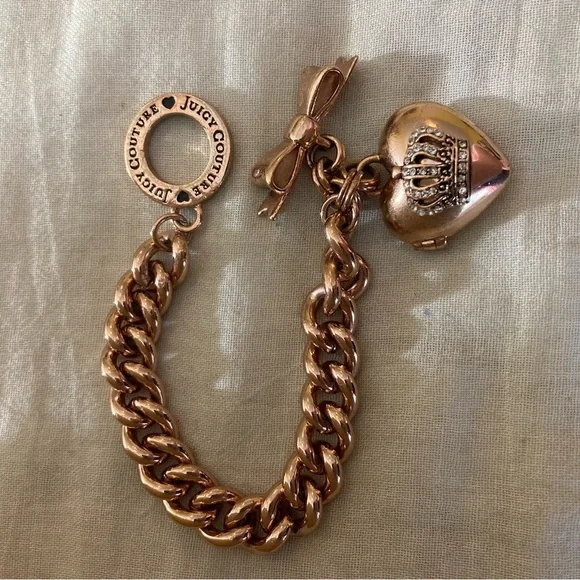 Juicy Couture Heart Locket Copper Tone Charm Bracelet Cute Gift - Picture 11 of 12